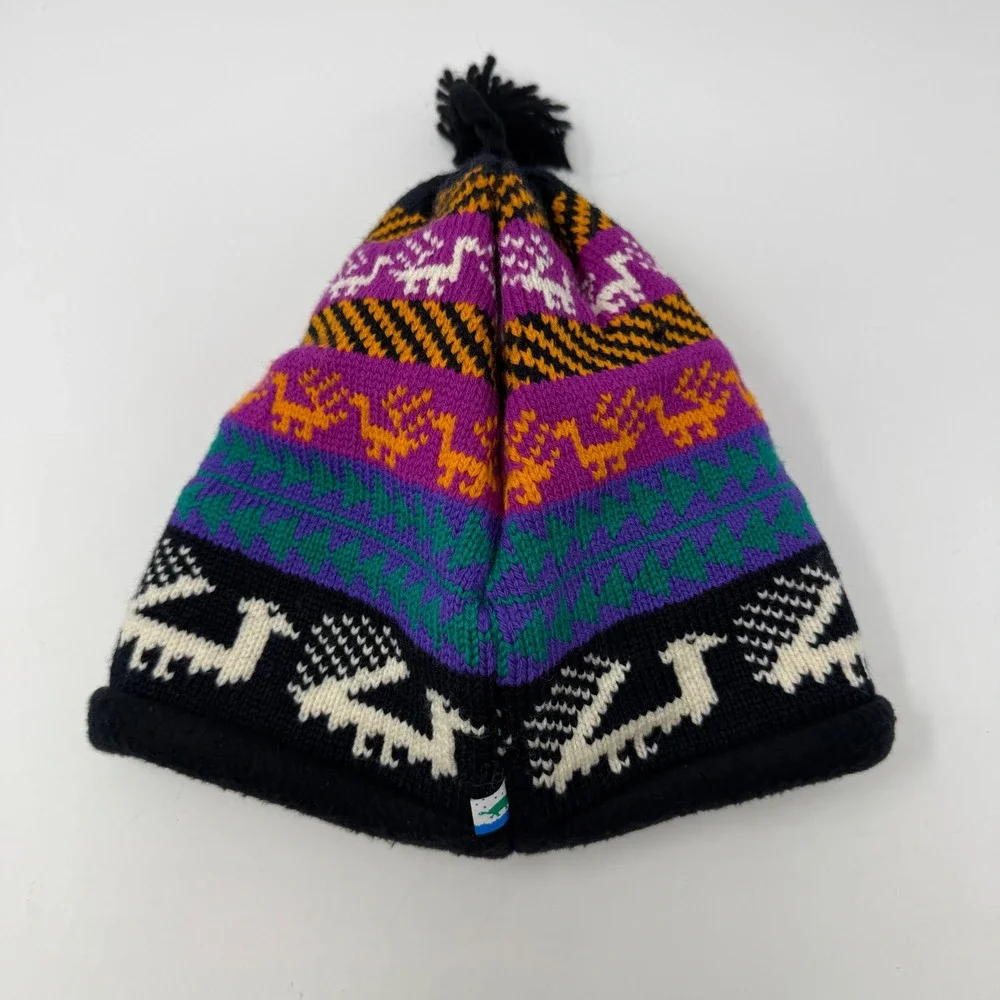 Turtle Fur Vintage Knit Beanie Llama Pattern‎ Fleece Lined Wool Blend Hat USA